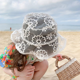 Summer Kids Girl Lace Flower Bonnet Sun Hat Breathable Anti-UV Outdoor Beach Cap