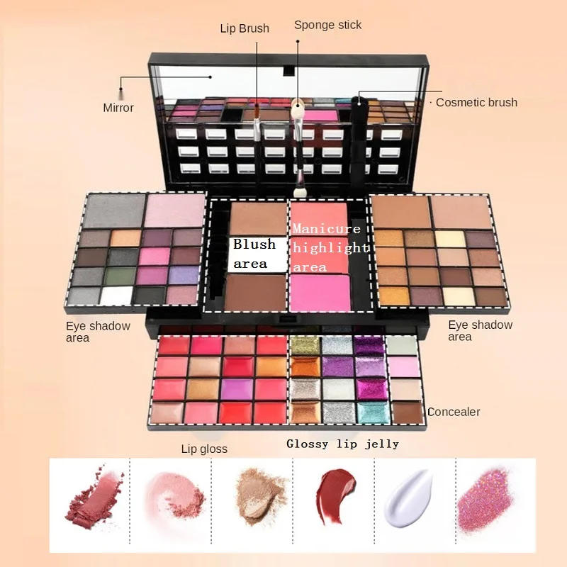 Description Picture 5 of item74 Color Make Up Set Eye Shadow Palette Layers Concealer Lipstick Powder Blush Cosmetics Set Matte Eyeshadow Palette Brush