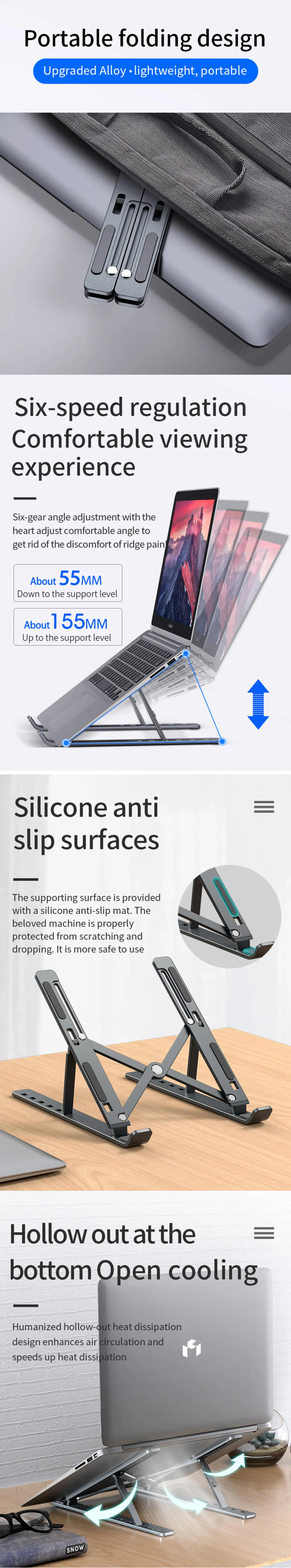 Description Picture 3 of itemAluminum Alloy Laptop Holder Stand Adjustable Foldable Portable for Notebook Computer Bracket Lifting Cooling Holder Non-slip