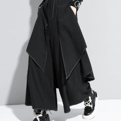 XITAO Black Fake Two Piece Pants Women Loose Fashion Simple Irregular All Match Streetwear 2020 New Autumn Wide Leg Pants ZP3534