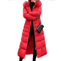 Cotton-Padded Coat Warm Winter Clothes Women Fur Hooded Pockets Puffer Jacket Sashes Long Bubble Coats Casual Slim Black Parkas