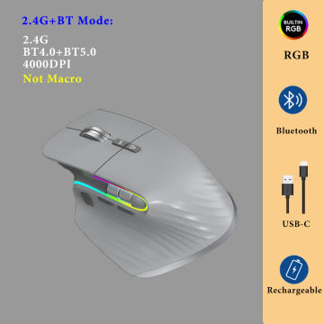 2.4G+Bluetooth Gaming Mouse Rechargeable Office Home Macro Computer Wireless Ergonomic Mouse 4000DPI with Side Scroll Laptop