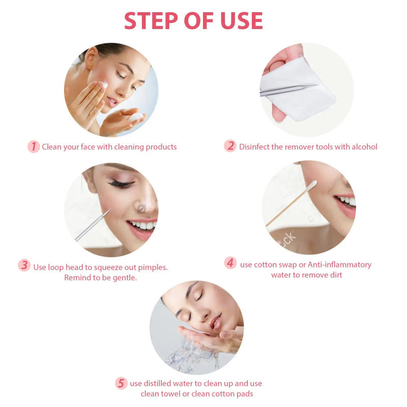 Description Picture 6 of item5 PCS Blackhead Remover Comedones Extractor Acne Removal Kit for Blemish, Whitehead Popping, Zit Removing for Nose Face Tools