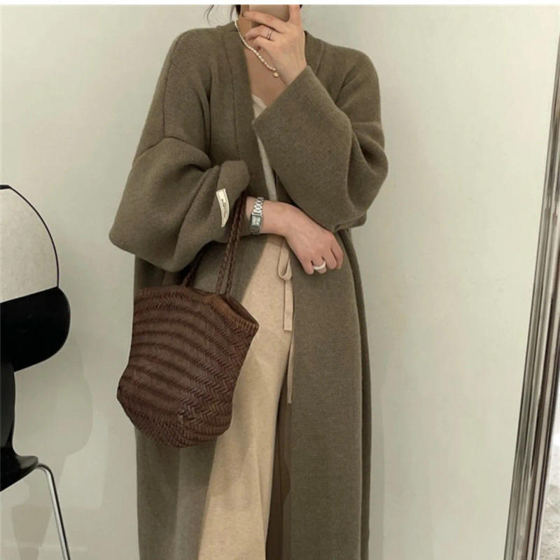Description Picture 5 of itemNew Cardigan for Women 2023 AutumnSolid Winter Mid-length Sweater Jacket Casual Commute Skinny Loose Knitted Coat Women Clothing