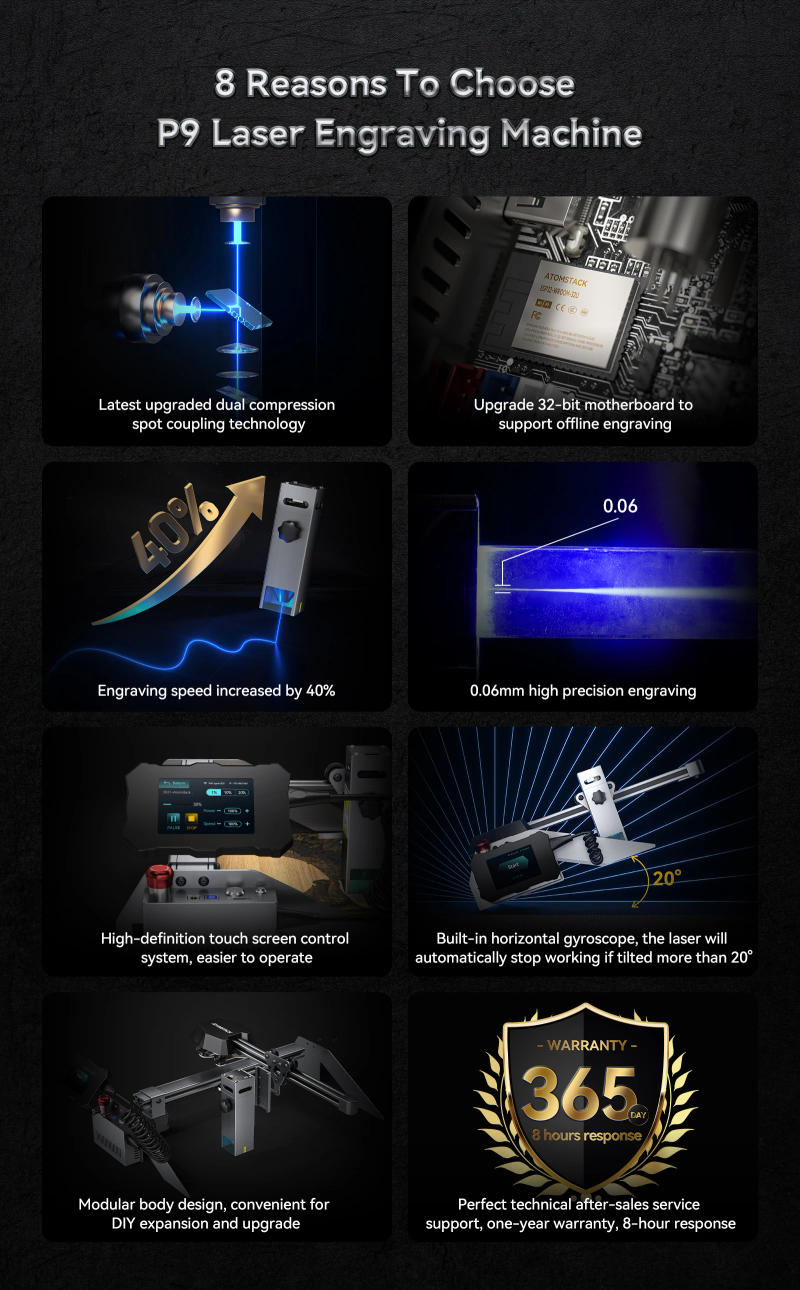 Description Picture 3 of itemATOMSTACK P9 M50 Laser Engraver With Roller Air Assist 50W Desktop CNC DIY Laser Engraving Machine Metal Wood Acrylic Cutting