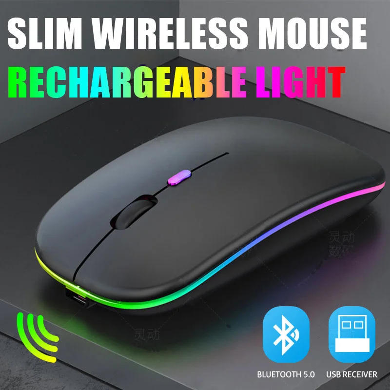 Description Picture 2 of itemBluetoooth 5.0 Wireless Mouse With USB Rechargeable RGB Light For Laptop Computer PC Macbook Gaming Mouse 2.4GHz 1600DPI