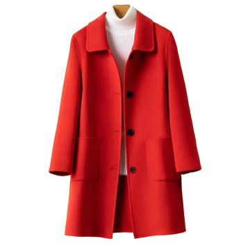 Lapel Long Sleeves Pockets Thickened Warm Women Coat Autumn Winter Buttons Placket Solid Double-sided Woolen Outerwear