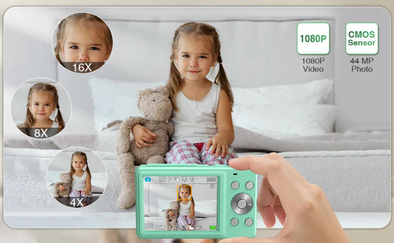 Description Picture 3 of itemNew 1080P Children's Digital Camera 32GB SD Card 16X Digital Zoom 48MP 2.4-inch Liquid Home Crystal Youth Blog Video Camera