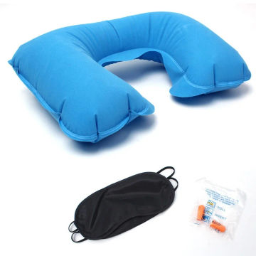 3pcs/Pack Portable Cashmere Soft U-Shaped Inflatable Pillow Travel Soundproof Earplugs Sunshade Eye Mask 3-Piece Set