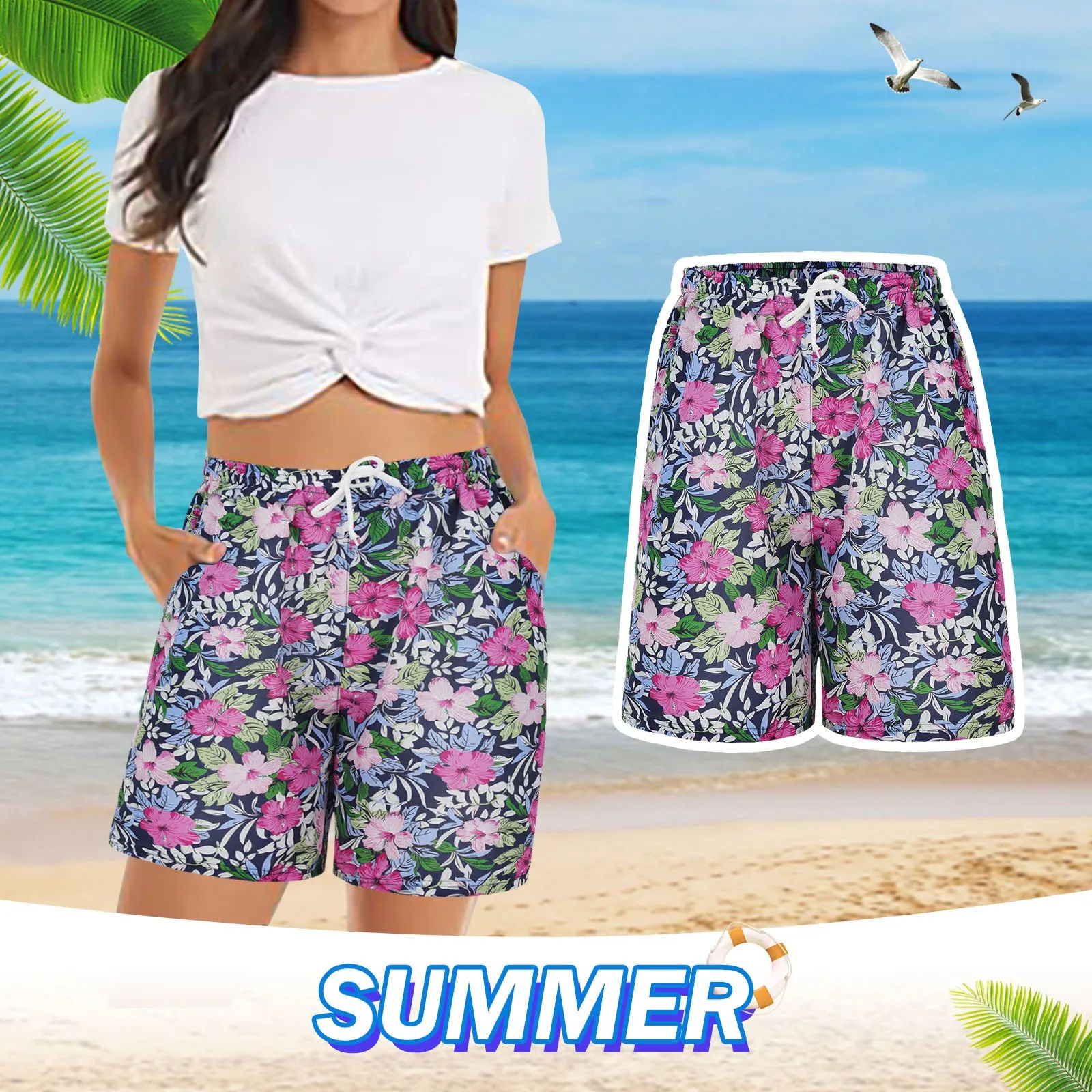 Shorts Women Tropical Floral Printed Fresh