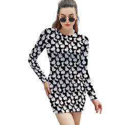 White Rabbits Dress Long Sleeve Animal Print Trendy Dresses Summer Female Streetwear Graphic Bodycon Dress Big Size 2XL