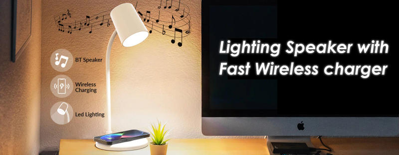 Description Picture 4 of itemWireless Charging Desk Lamp Bluetooth Speaker 3 in 1 Night Light USB Charging LED Desk Lamp Bluetooth Audio Wireless Charger