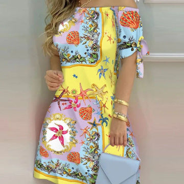 European and American Q816 independent station's best-selling fashion and sexy waistline women's printed dresses in stock