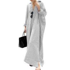 Daily Holiday Womens Dress Shirt Dress Cotton Linen Long Sleeve Long Tops Tunic Maxi Kaftan Dress V-neck Baggy