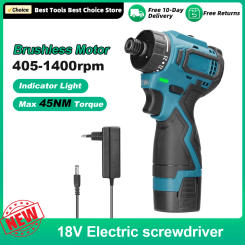 18V Lithium Screwdriver 45Nm Torque Adjustable 2 Speed Control Brushless Motor Impact Electric Screw Driver For Home Appliances