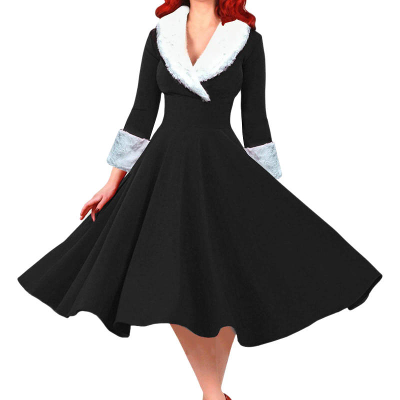 Description Picture 2 of itemLadies Solid Long Sleeved Hair Collar Sexy Low Cut Elegant Dress  Women'S Evening Dress Woman Clothing Female Dress