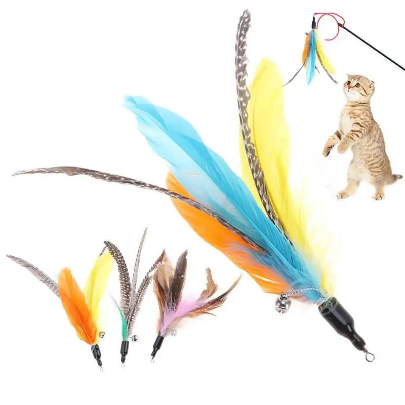 Description Picture 3 of item5-30 Pcs/Lot Random Colorful Cat Toys Feather Replacement Head Interactive Play Training Feather Refill Cat Wand Pet Products