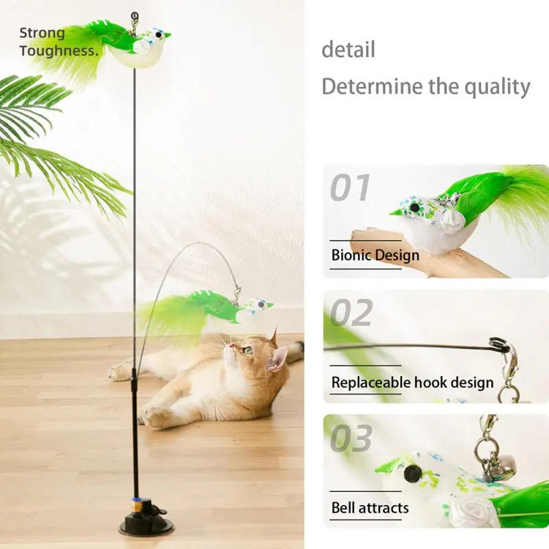 Description Picture 6 of itemHandfree Bird/Feather Cat Wand with Bell Powerful Suction Cup Interactive Toys for Cats Kitten Hunting Exercise Cat Toys