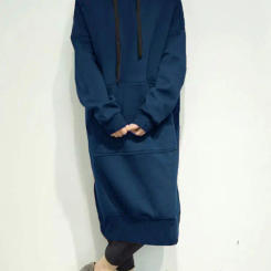 Loose Women's Dresses Hooded Long Split Casual Pullover Solid Sweatshirt Dress WomenBig Size Autumn Winter