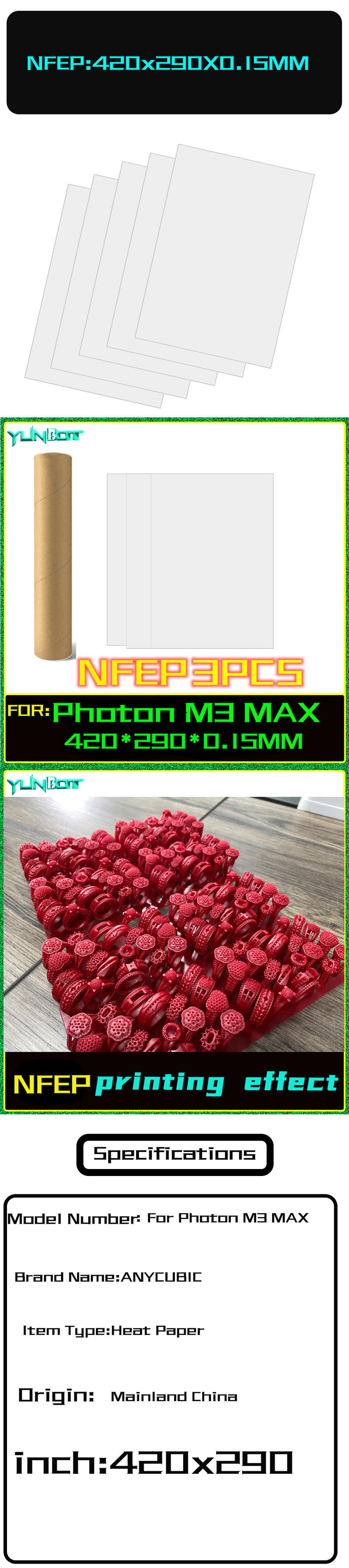 Description Picture 2 of item3d printer Anycubic13.6 Inch/ NFEP Film Size 420*290*0.15mm Apply for Sonic Mega 8K /ANYCUBIC PHOTON M3 MAX