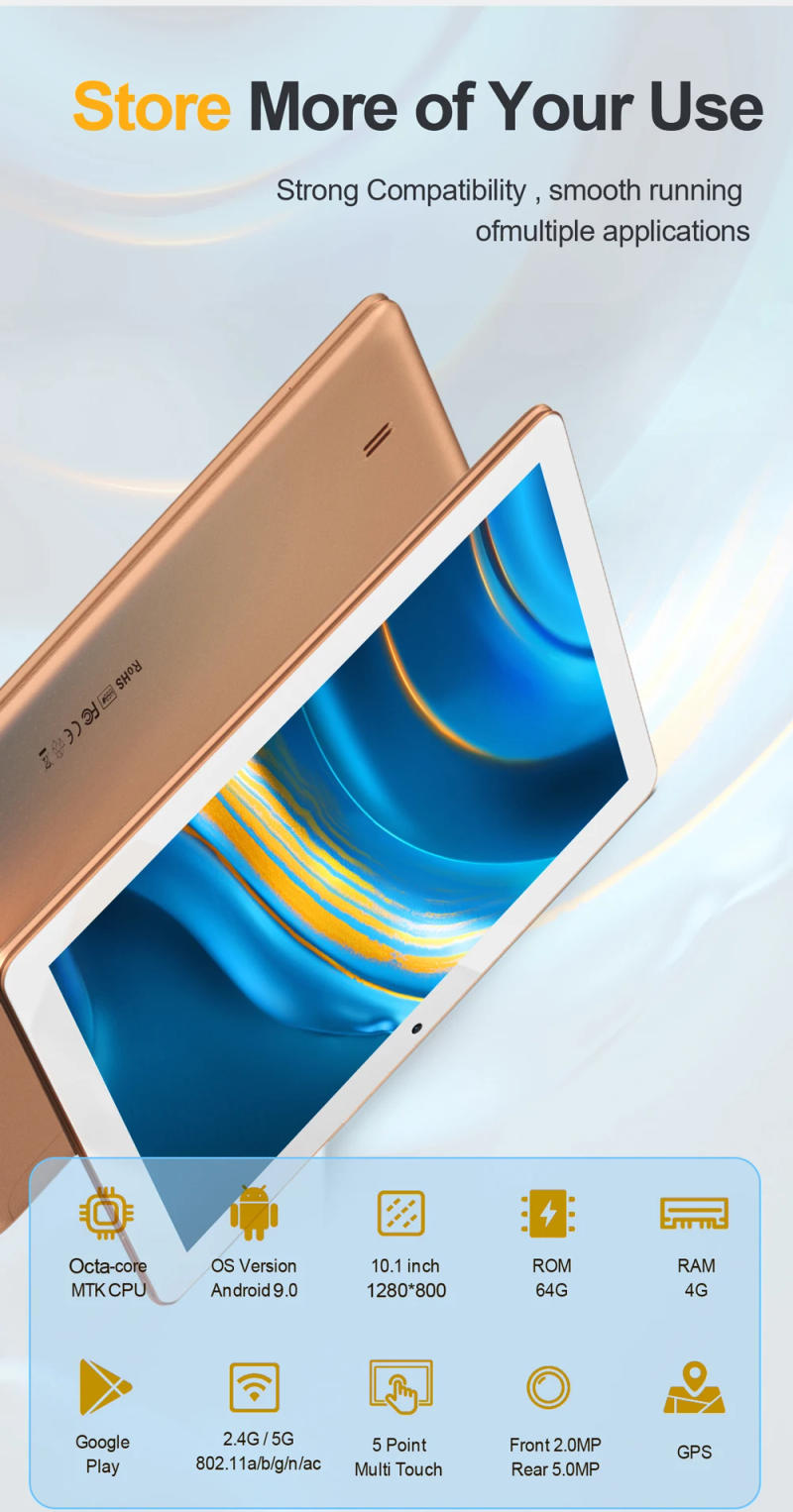 Description Picture 5 of itemBDF 10.1 Inch Tablet Pc Google Android 9 Support 3G Mobile Phone SIM Card Tablets 4GB+64GB ROM Bluetooth Wi-Fi Tablet Android