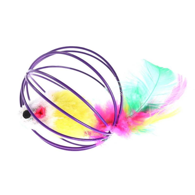 Description Picture 6 of item1 pc Cat Pet Toy Feather Tail Mouse 6cm Paint Cage Mouse Fissle Colorful Painted Wire Feather Mice In Cage Cat Toy Pet Supplies