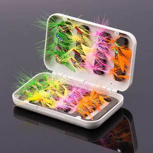 32Pcs Various Dry Flies Fishing Tackle Trout Salmon Lure Baits with Hook Box