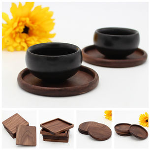 Round Square Cup Coaster Black Walnut Wood Insulation Dining Table Mug Mat Pad