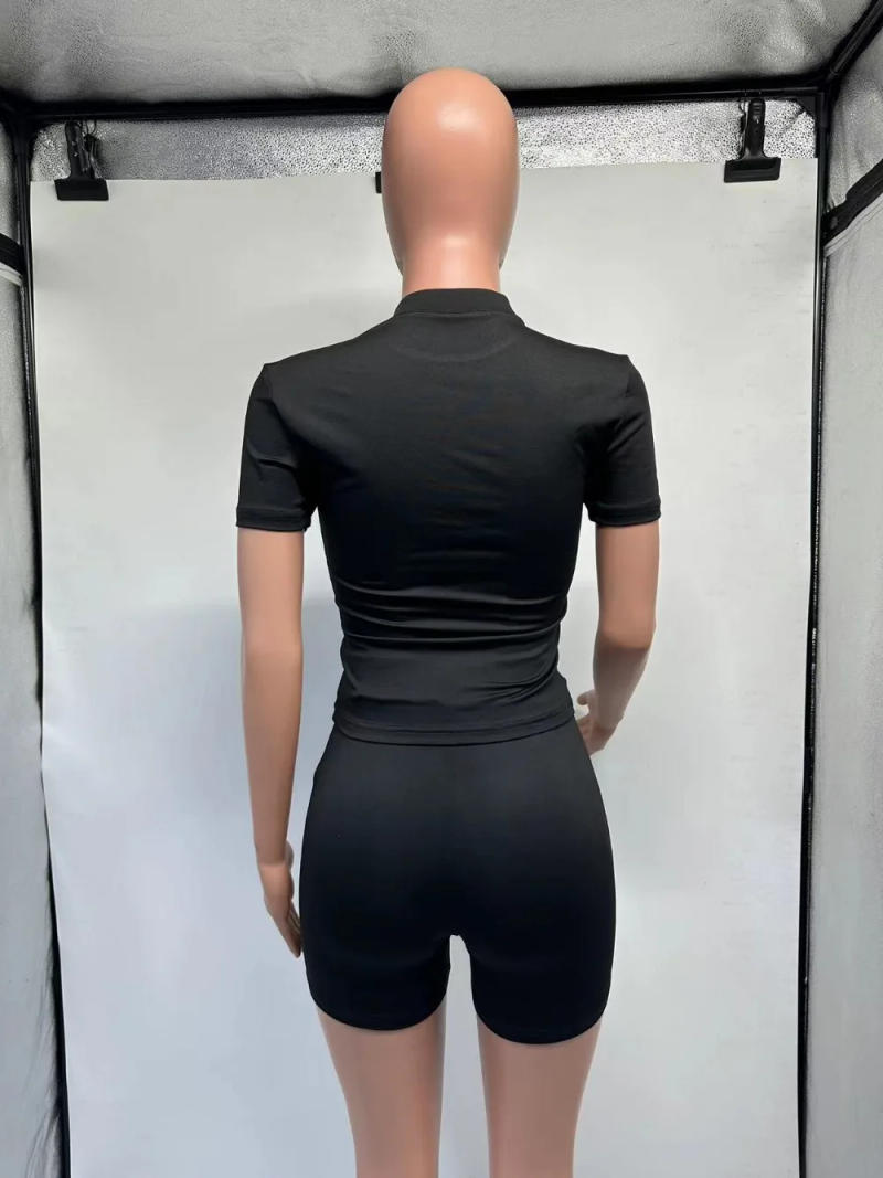 Description Picture 4 of itemHLJ Black Casual Printing Biker Shorts Two Piece Sets Women Round Neck Top+Shorts Tracksuits Female Matching Sporty 2pcs Outfits