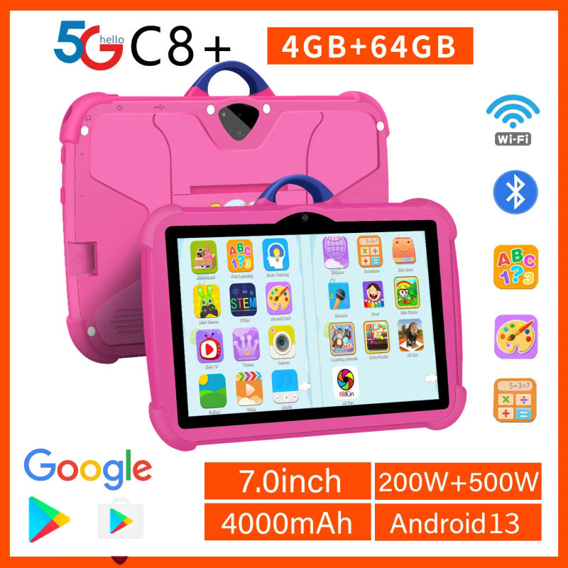 Description Picture 2 of itemBDF 7 Inch Kids Tablet Quad Core Android 13 4GB And 64GB WiFi Bluetooth Educational Software Installed 5G WiFi 4000mAh Battery