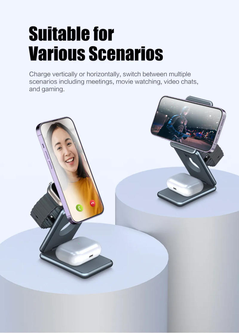 Description Picture 6 of itemPortable 3 in 1 Foldable Wireless Charger Stand Dock for iPhone 15 14 Holder Magnetic Fast Charging Station for Apple Watch S8