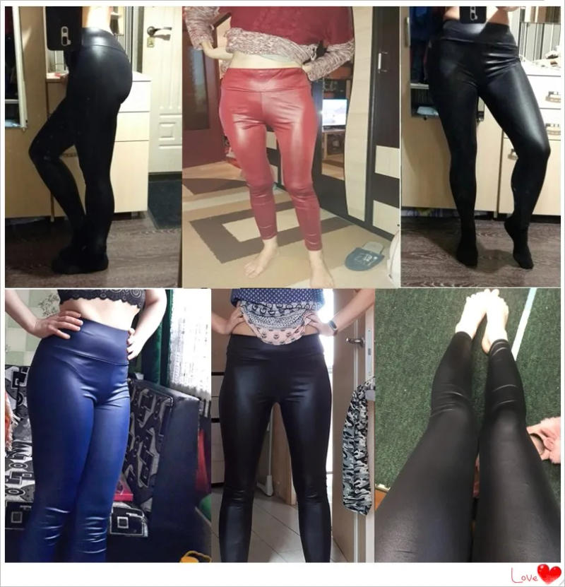 Description Picture 2 of itemINDJXND Faux Leather Leggings Women Black Stretchy Push Up High Waist Pants Waterproof Knitted Fitness Skinny Spandex Jeggings