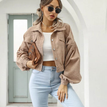 Jackets for Women Lantern Sleeve Cropped Bomber Jacket Overcoat Outwear Fashion Spring Vintage Corduroy Autumn Winter Coat 18047