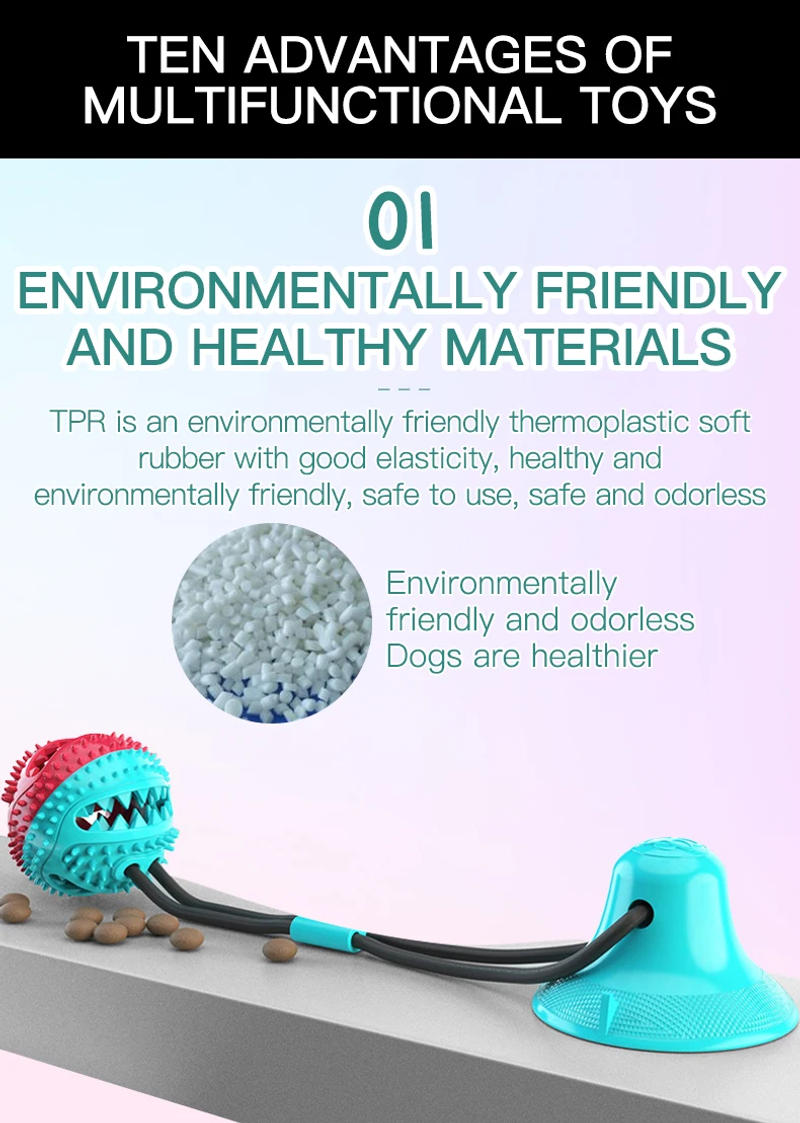 Description Picture 6 of itemFenice Dog Toys Pet Puppy Interactive Suction Cup Push TPR Ball Toys Molar Bite Toy Elastic Ropes Dog Tooth Cleaning Chewing