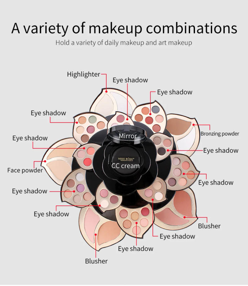 Description Picture 6 of itemMISS ROSE Multifunctional Makeup Kit Complete Set Black Plum Blossom Makeup Palette Eye Shadow Face powder Highlighter Blusher