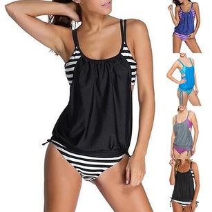 Women Summer Sexy Fashion Striped Beach Two-Piece Swimsuit Tankini Bathing Suit