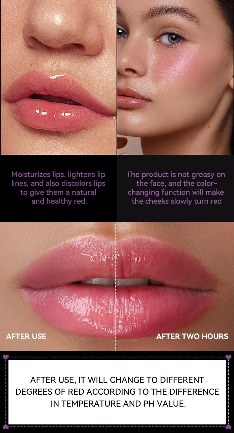 Description Picture 3 of itemDerol Transparent Planet Lips Blush Glassy Multi Balm Moisturizing Natural Red Color Changing Blush Lip Gloss Makeup DC05