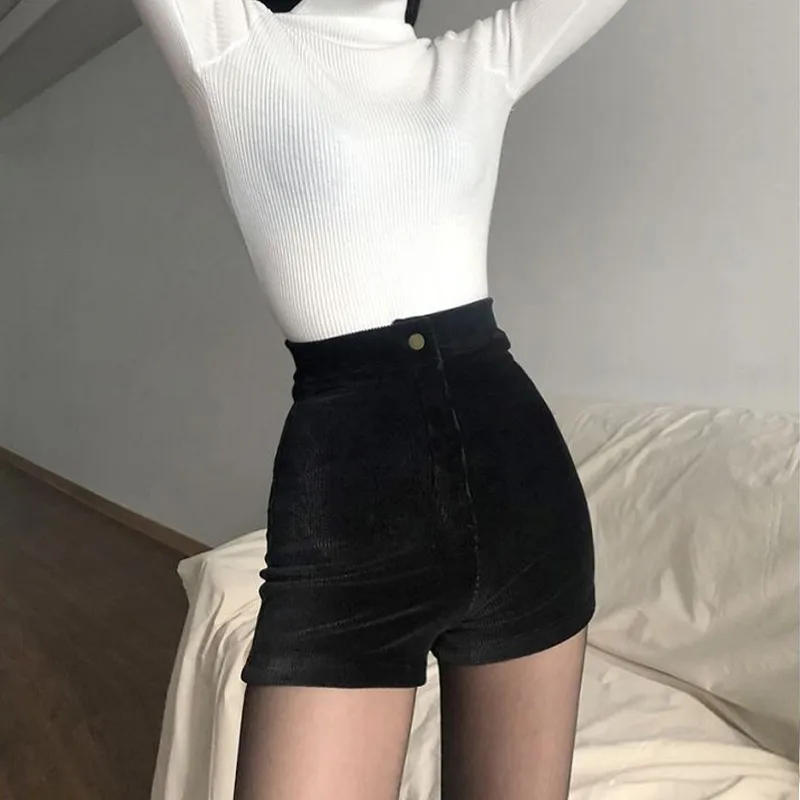 Description Picture 5 of itemYOUYIDE Women's Black Goth Pants Shorts High Waist Spring Autumn Fashion Tight Sexy Stretch Y2K Corduroy Female Casual Pants