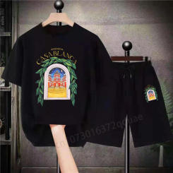 Hot Cotton Casablanca TShirts Set Mens Womens Classic Shorts Tee 2Piece Tracksuit Sportswear Summer Tracksuit Streetwear Outfits