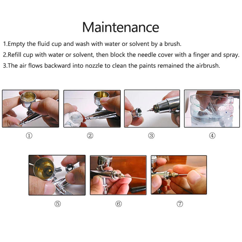 Description Picture 4 of item0.35mm Siphon Feed Dual-action Airbrush Kit Set Spray Gun with 5cc & 22cc Fluid Cup for Art Craft Painting Nail Art Tattoo Cake