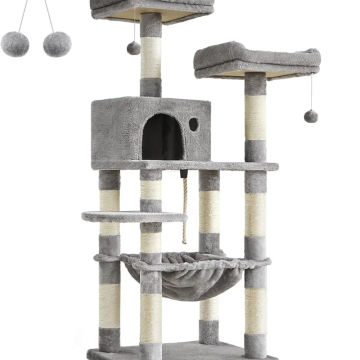 FEANDREA Cat Tree, Cat Tower for Indoor Cats, 56.3-Inch Cat Condo with Scratching Posts, Hammock, Plush Perch,Light Gray UPCT15W