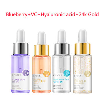 LAIKOU 4Pcs Hyaluronic Acid Serum Sakura 24k Gold Snail Moisturizing Vitamin C Essence Facial Shrink Pore Anti Acne Skincare Set