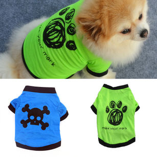 Dog Puppy Cats Pet Apparel Cotton Cute Skull Paw Cartoon Print T-Shirt Clothes