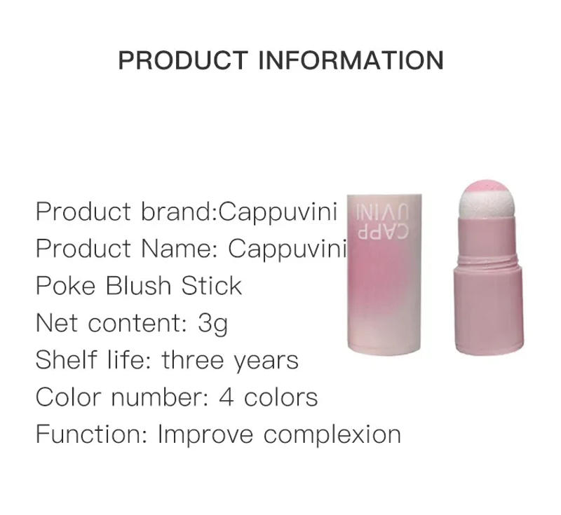 Description Picture 4 of itemNatural Pink Color Cappuvini Blusher Stick Face Blusher Patting Powder Blusher for Cheeks Cute Korean Style