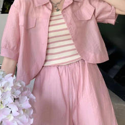 Casual Women 2 Piece Set Short Sleeve Single Breasted Shirt Elastic Waist Shorts Sets 2023 Summer Korean Loose Female Tracksuit