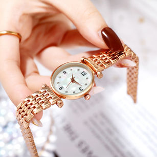 Women Simple Small Round Dial Number Alloy Bracelet Watch Buckle Wristwatch Gift