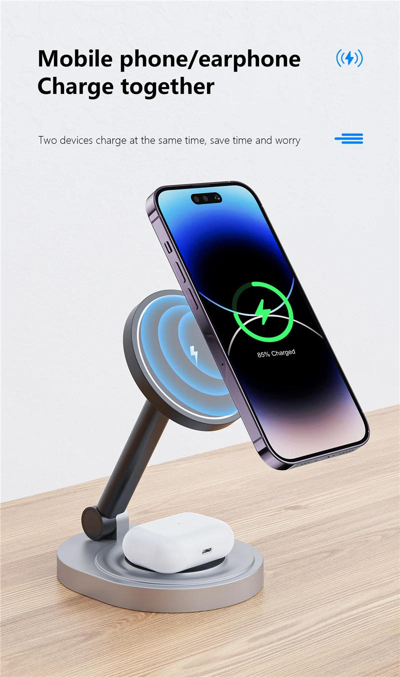 Description Picture 5 of item2 In 1 Magnetic Wireless Charger Stand Fast Charging Station Dock For iPhone 14 13 12 Pro Max Apple Watch Airpods Macsafe
