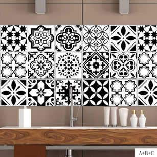 Black and White Distinct Tile Stickers Nordic Style Wall Stickers Bedroom Decor