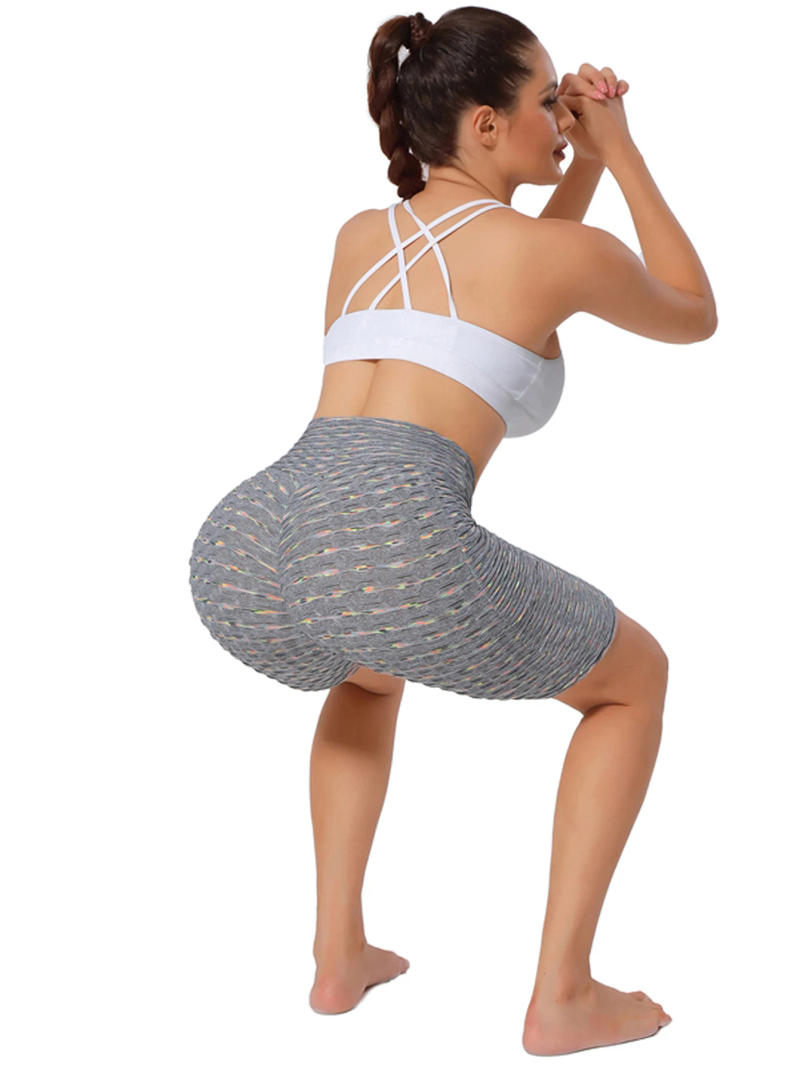 Description Picture 6 of itemAnti Cellulite Biker Shorts with Pocket Honeycomb Wide Waistband Scrunch Butt Sports Short Leggings Stretchy Gym Running Tights