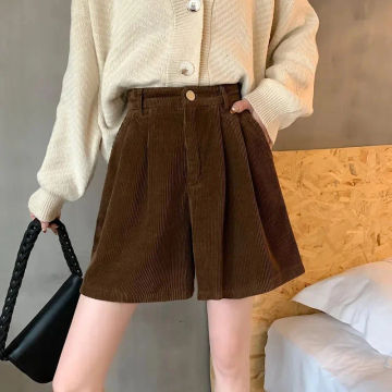 Autumn and Winter Corduroy Shorts Women Large Fat m High Waist Mesh Red Slim Outwear A-line Wide Leg Pants Black Casual Boots